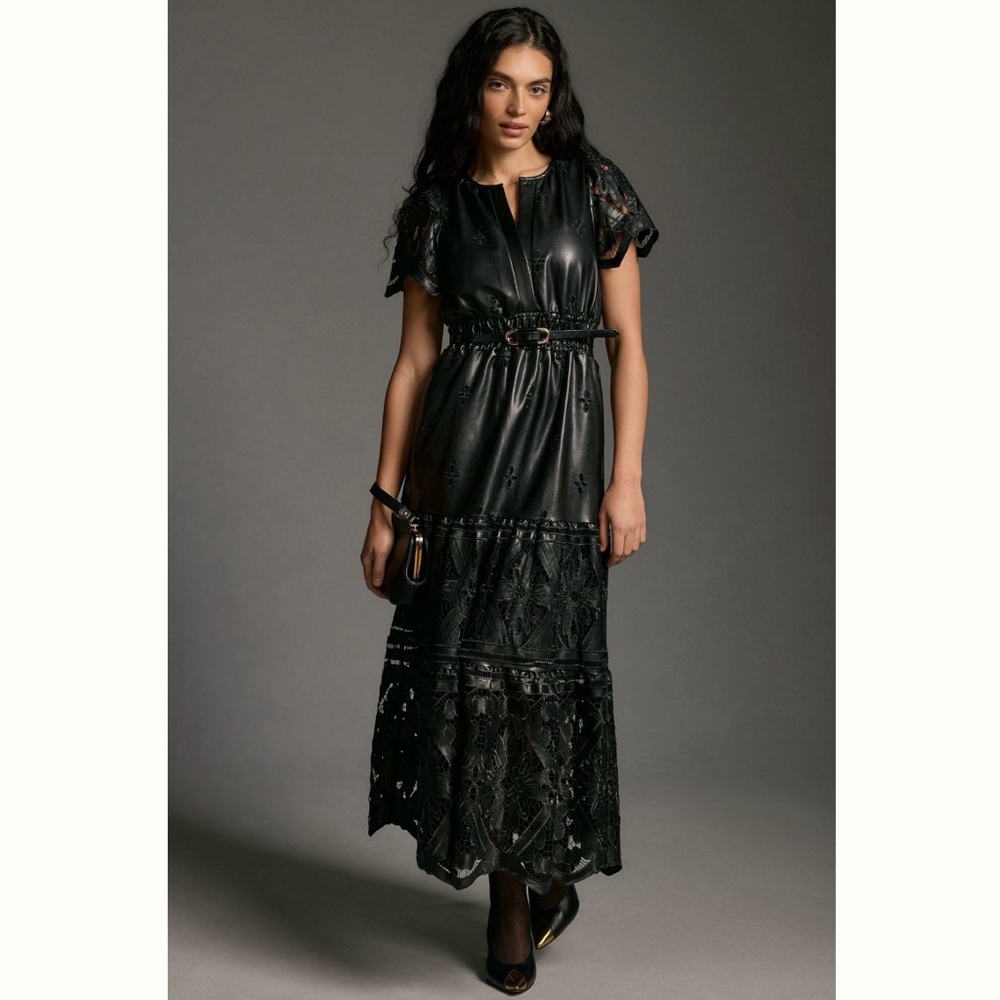 🖤 Anthropologie 🖤 the Somerset faux leather Lace later cut Maxi Dress Somerset